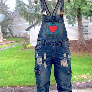 Girls UPCYCLED HAND CRAFTED & CROCHETED GRANNY SQUARES AMERICAN BAZI Overalls